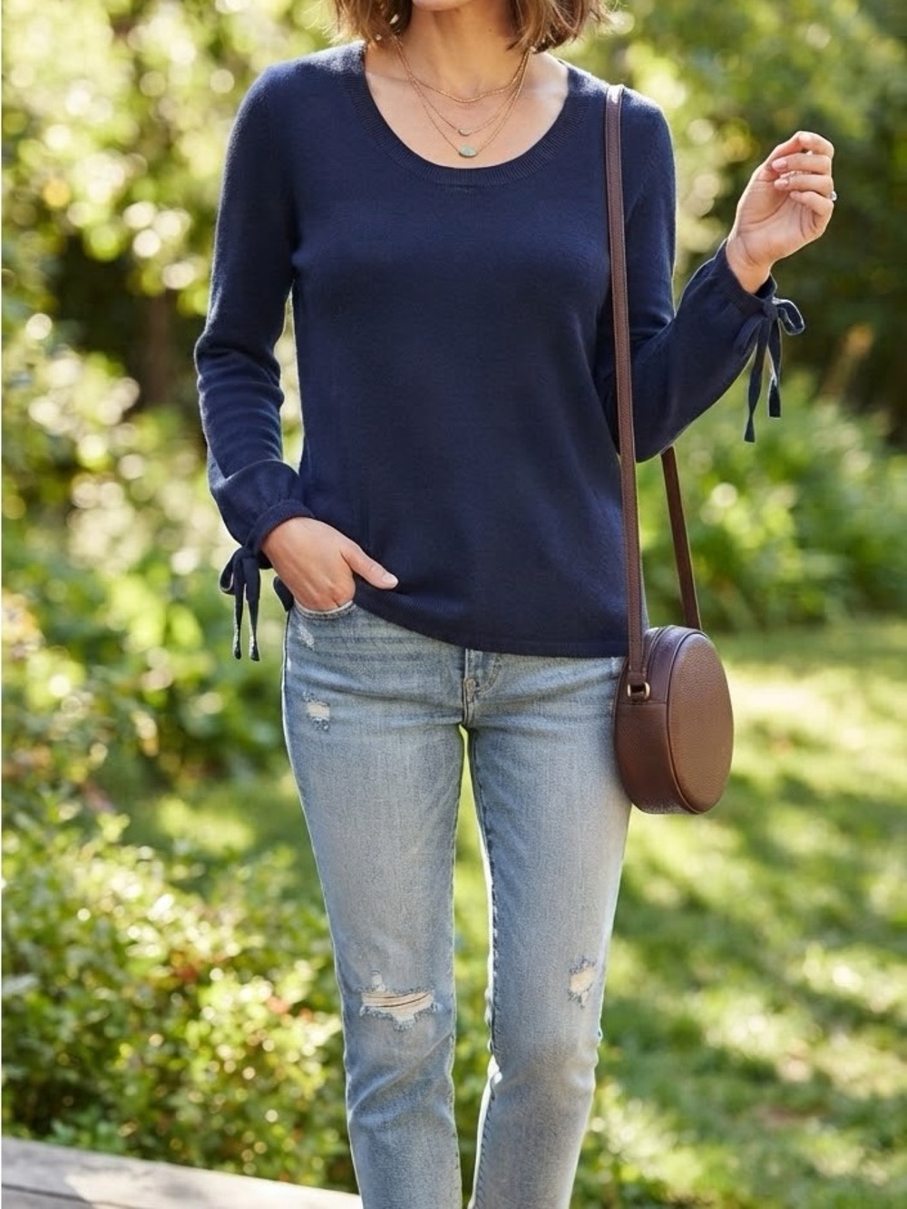 Banana Republic Navy Blue Tie Cuff Sweater